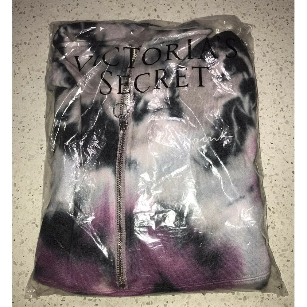 VS VICTORIAS SECRET PINK VARSITY HALF ZIP PULLOVER SWEATER JACKET TOP TIE DYE XS